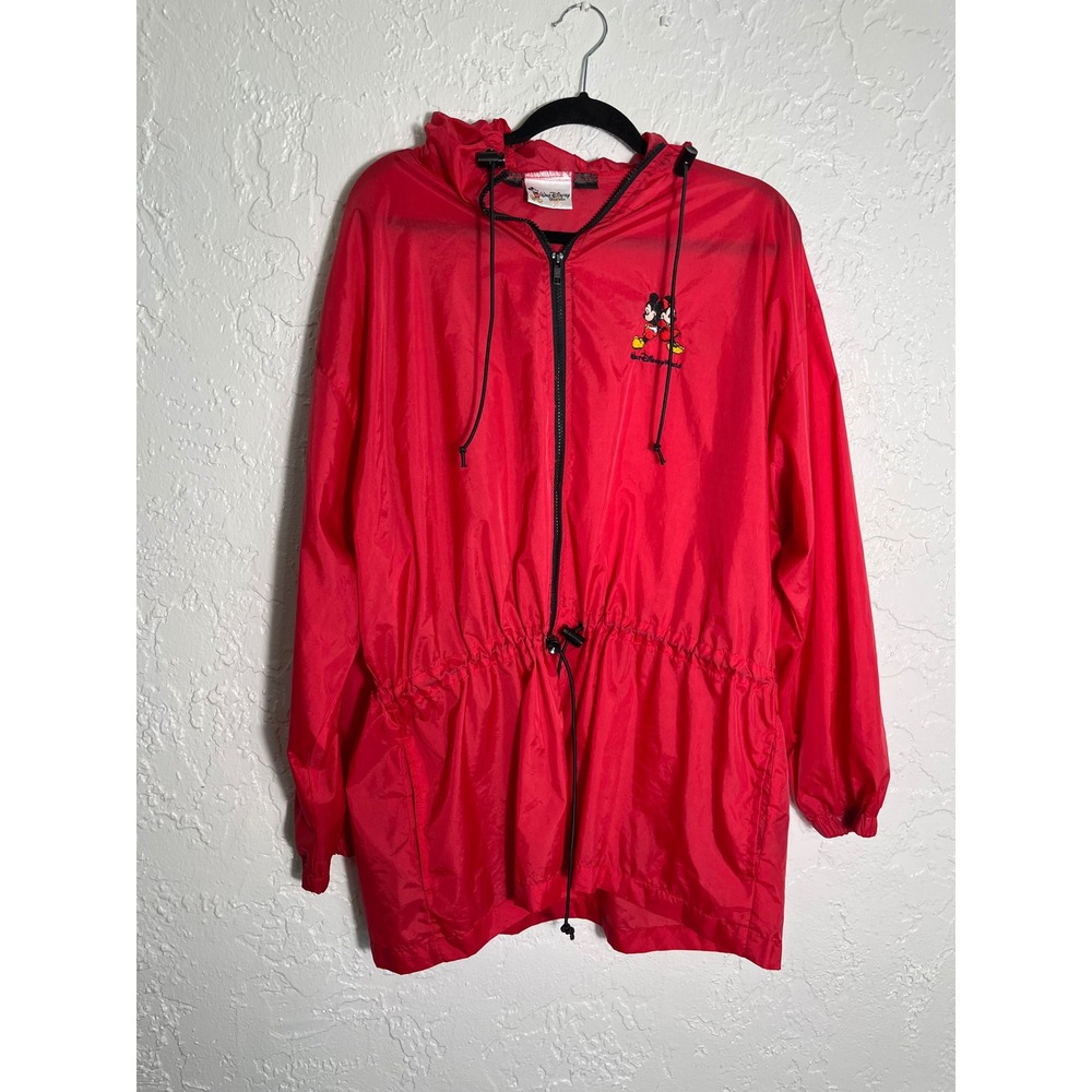 Vintage Walt Disney World Mickey Mouse Red Windbreaker Jacket XL Hooded Zip Up
